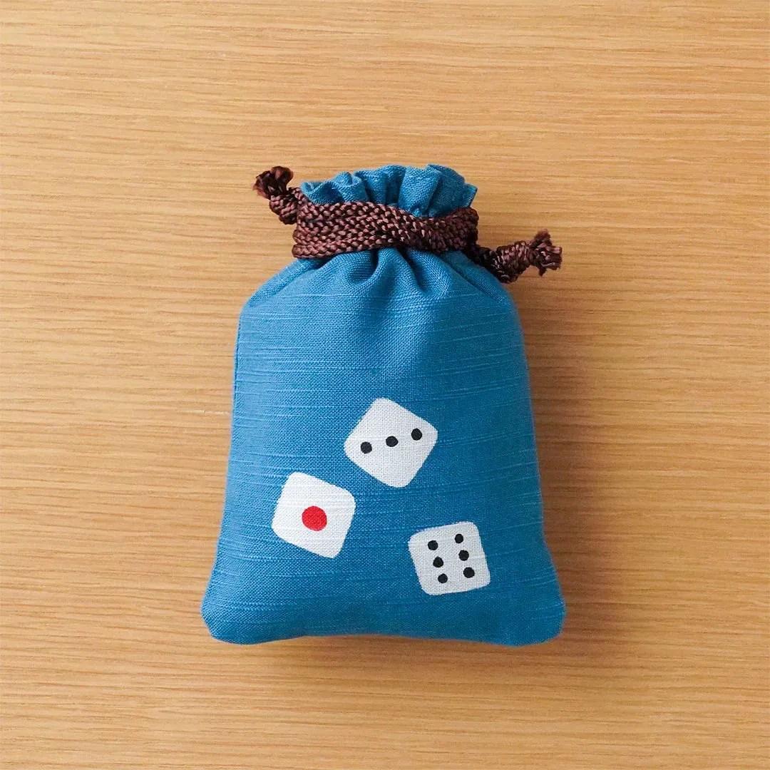 Katazome Small Talisman Bag - Dice -,  Drawstring Pouch,  Japanese traditional craft bag