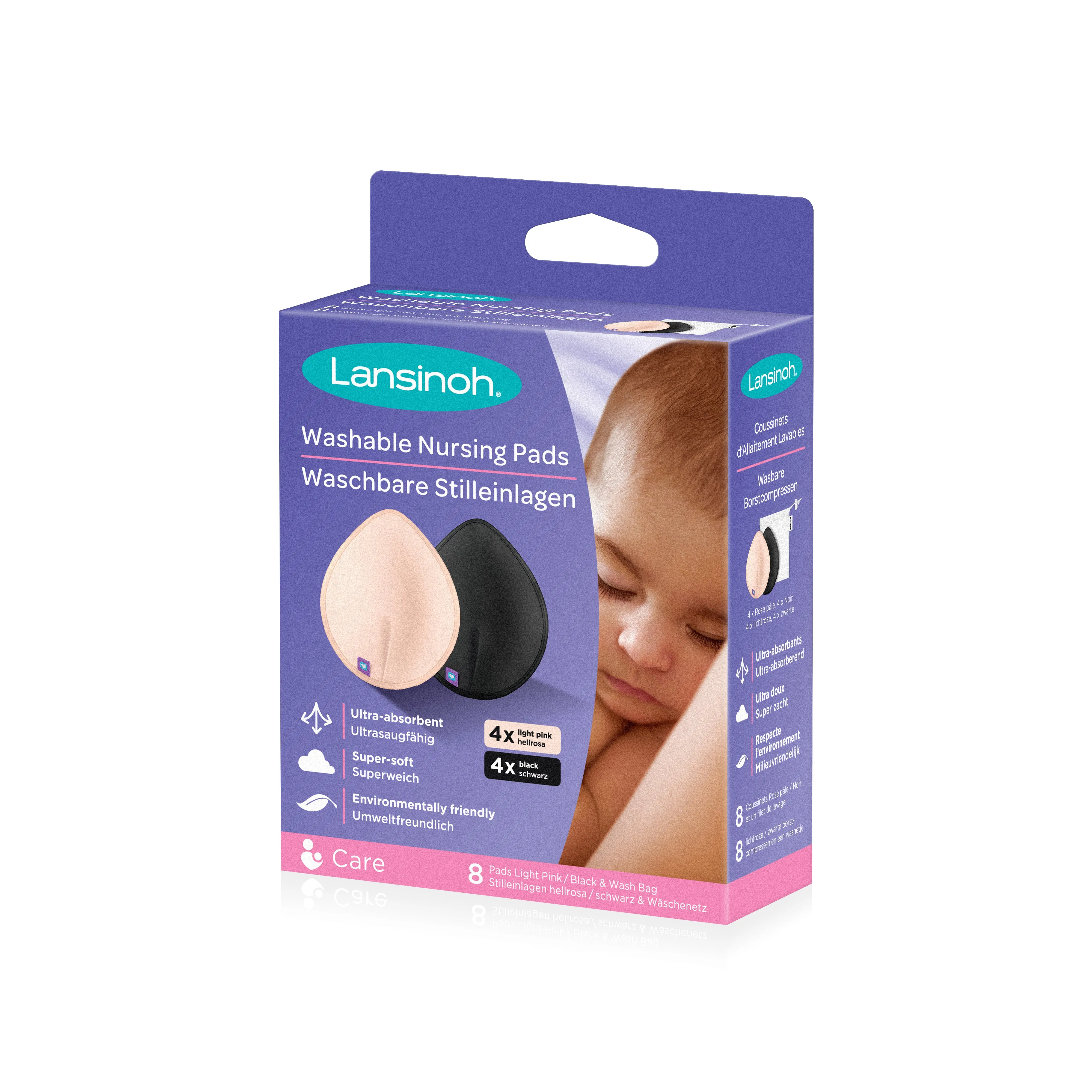 Lansinoh Washable Breast Pads Pink & Black Pack of 8