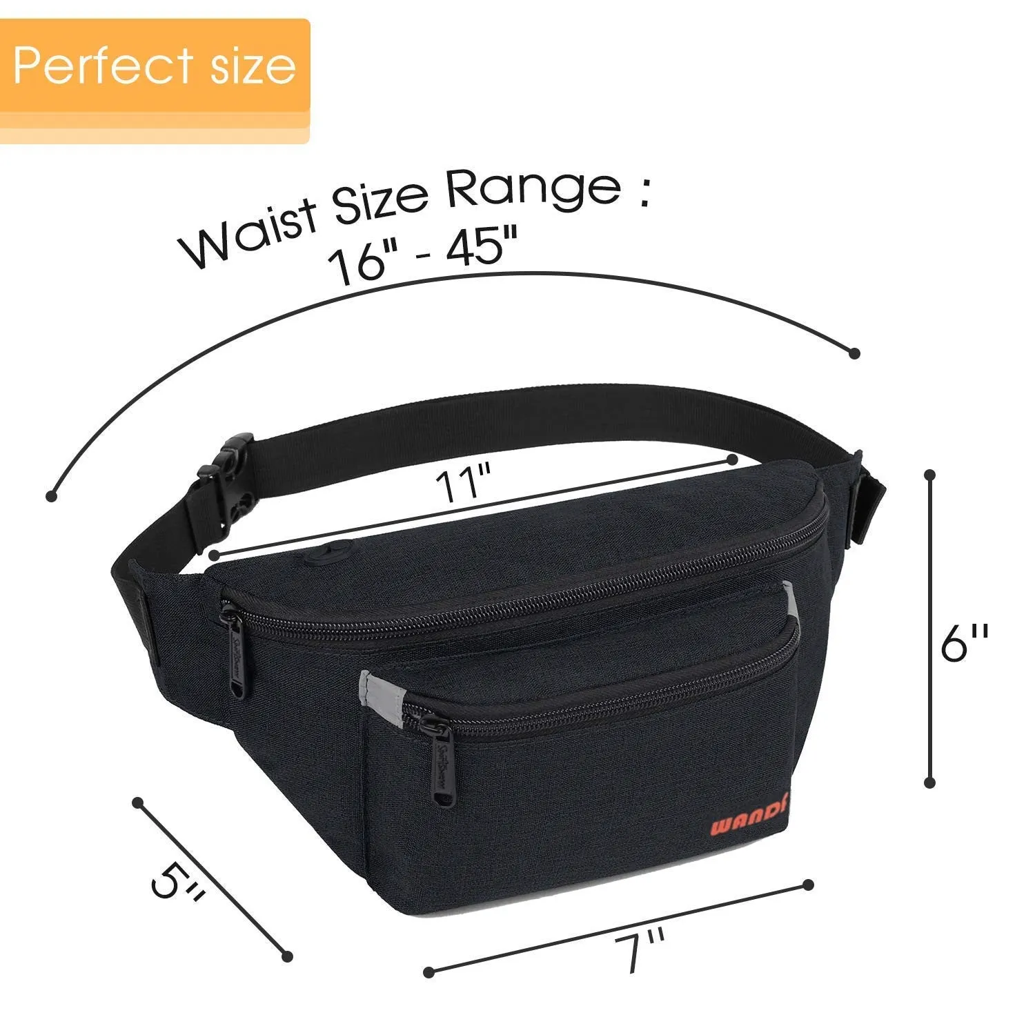 Large Fashion Hiking Waist Fanny Bag Pack Black- WF202