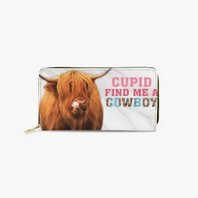 Long Type Zipper Purse - Highland Cow, Cupid find me a Cowboy