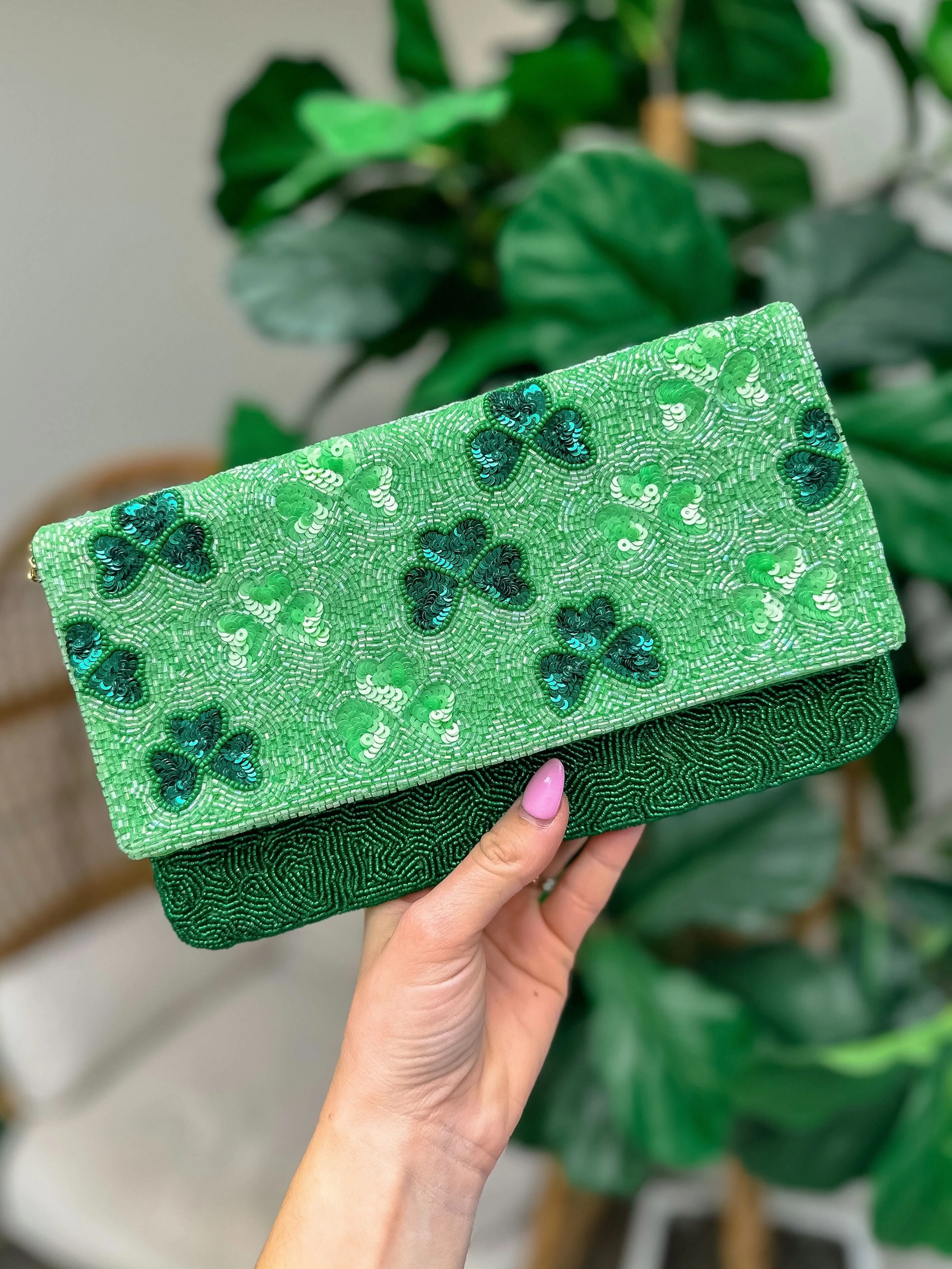 Lucky Clover Sequin Clutch