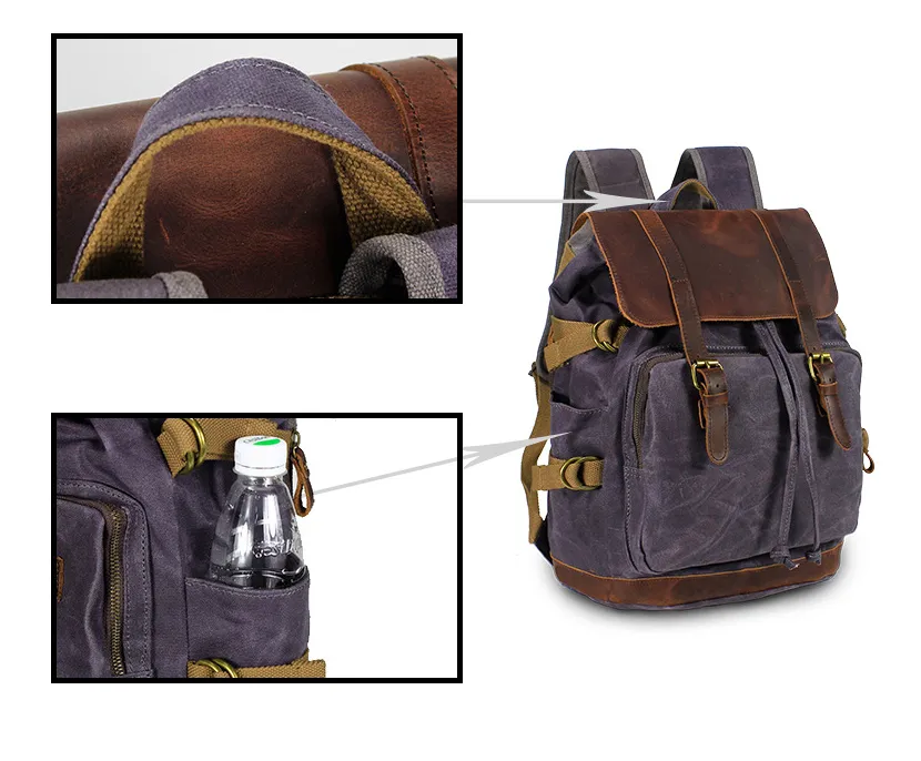 Men Waxed Backpack Handmade Canvas Backpack Hiking Rucksacks