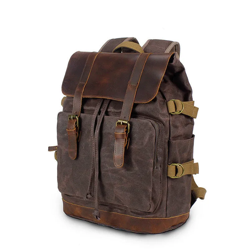 Men Waxed Backpack Handmade Canvas Backpack Hiking Rucksacks