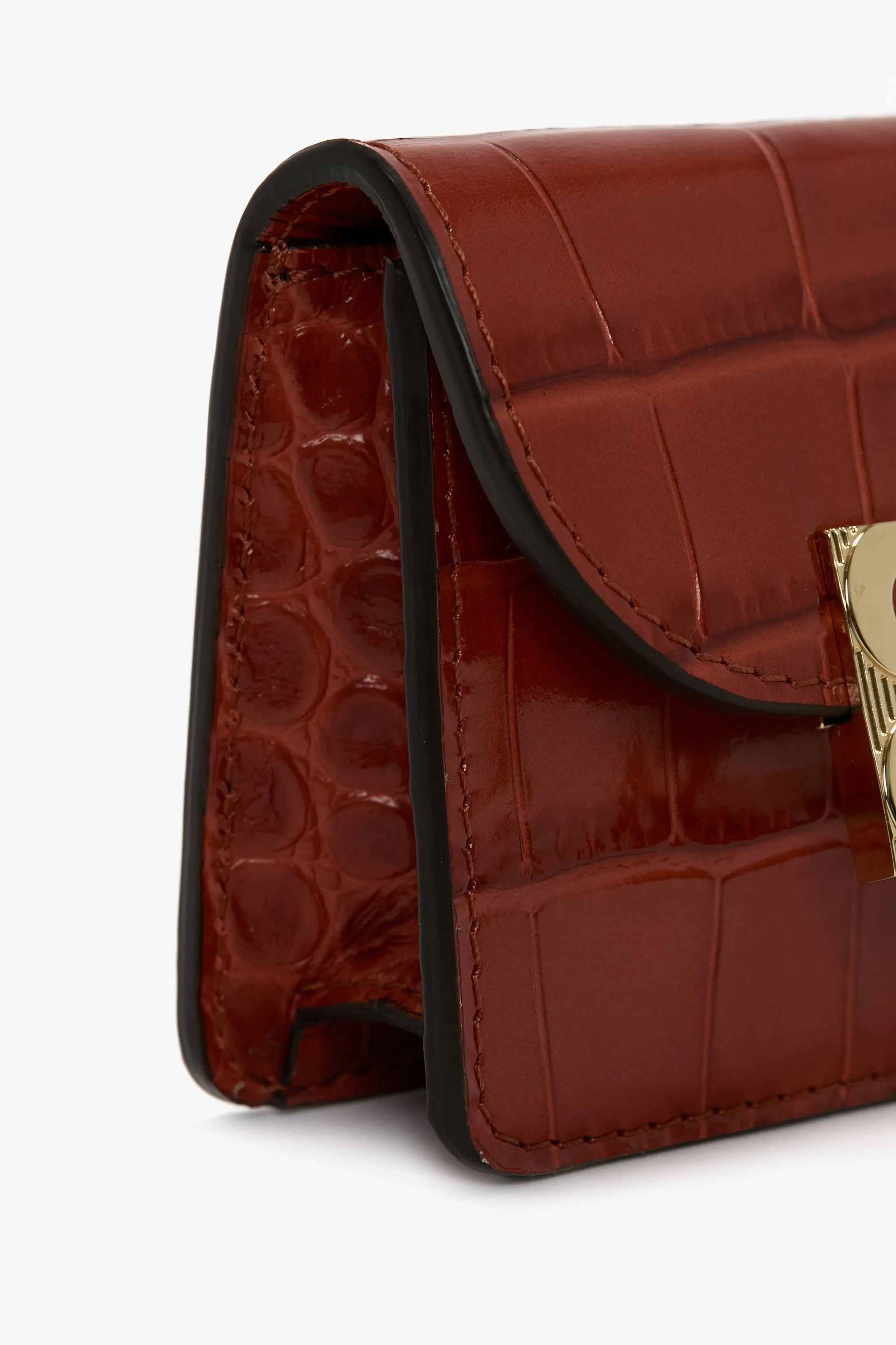 Micro Dorian Bag With Chain Strap In Brick Red Croc Embossed Leather