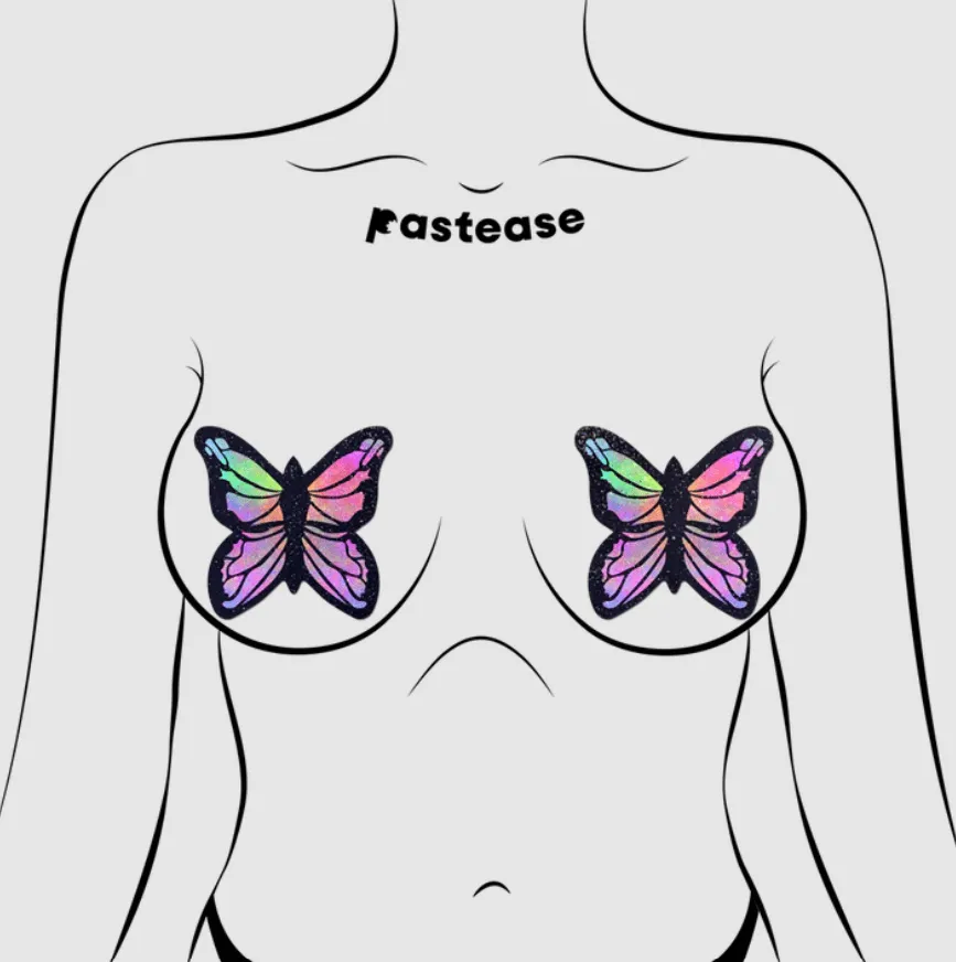 Monarch: Glitter Pastel Rainbow Butterfly Nipple Pasties