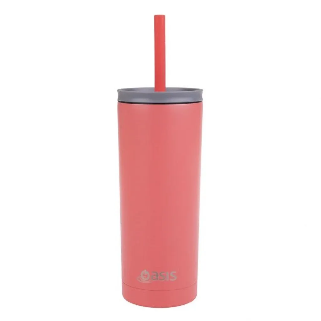 Oasis Super Sipper Insulated Tumbler W/Silicone Straw 600ml - Coral