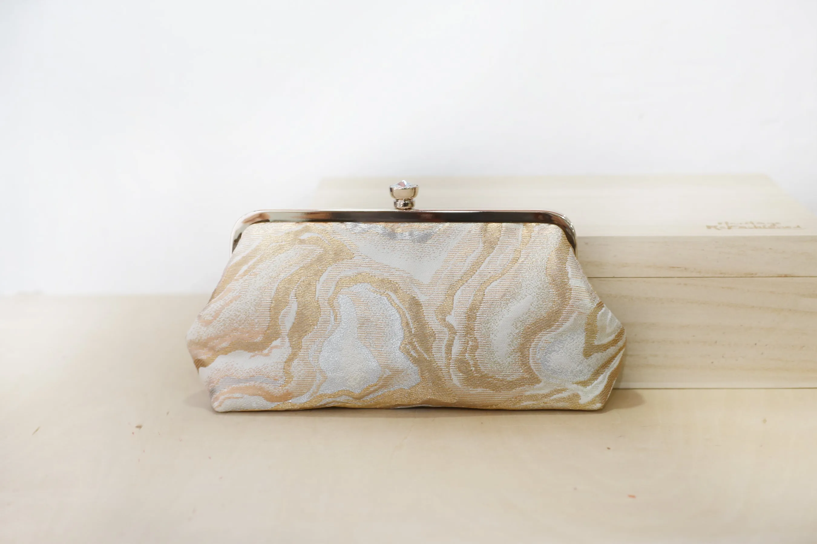 Ocean / Marble Kimono Clutch in Gold and Silver | Upcycled from vintage Japanese Obi