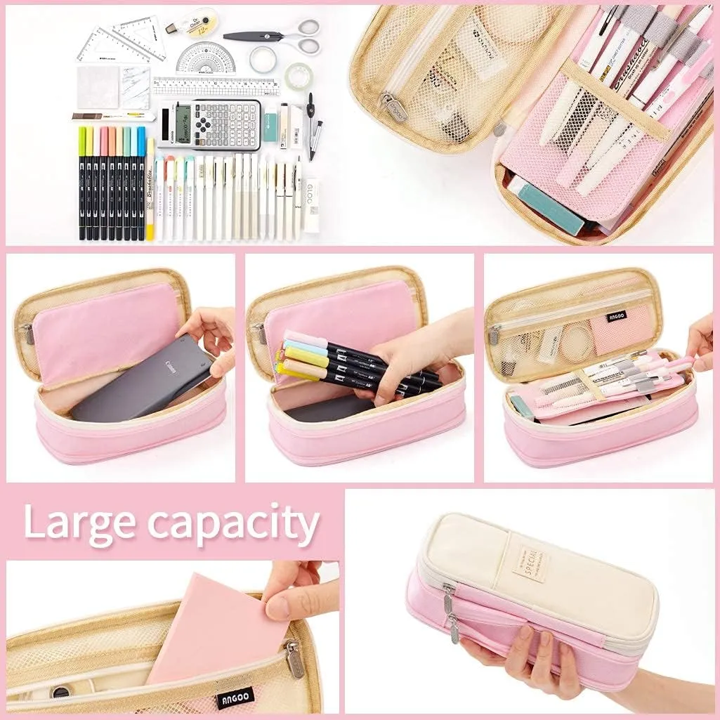 PENCIL PEN CASE, DURABLE PENCIL BAG STATIONERY POUCH ZIPPER, LARGE STORAGE BAG POUCH HOLDER BOX ORGANIZER FOR MIDDLE HIGH SCHOOL COLLEGE OFFICE TEEN BOYS ADULT PENCIL POUCH FOR GIRLS