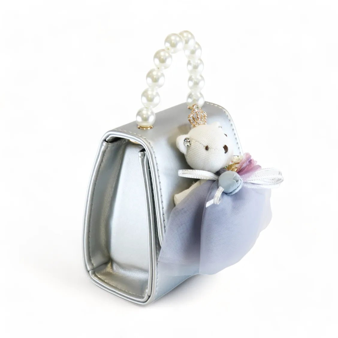 Princess Bear Leather Purse - Silver