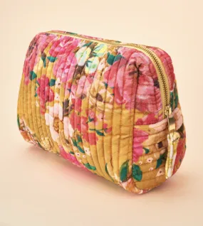 Quilted Washbag - Impressionist Floral - Mustard