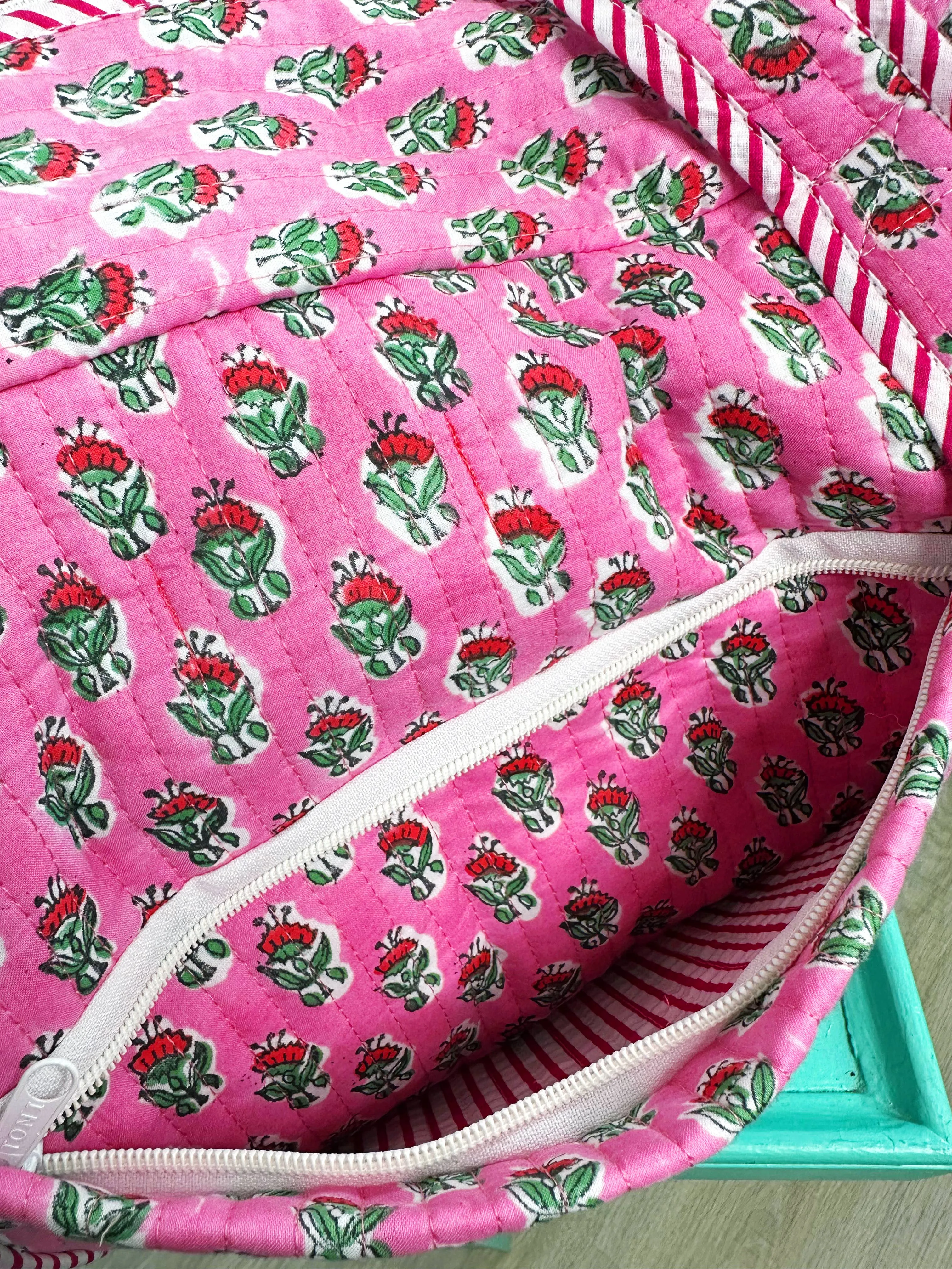 Quilted Weekender Overnight Travel Bag - Pink Floral