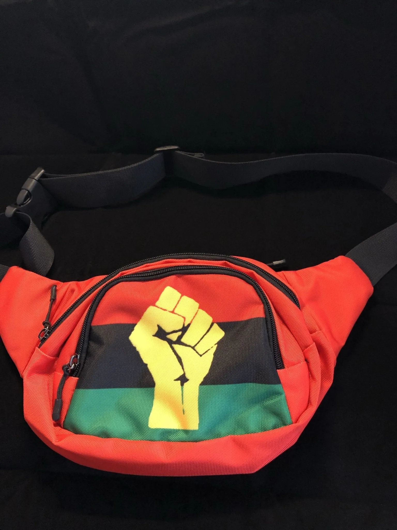 RBG Pan African Flag w/ Yellow Fist Unisex Waist Bag