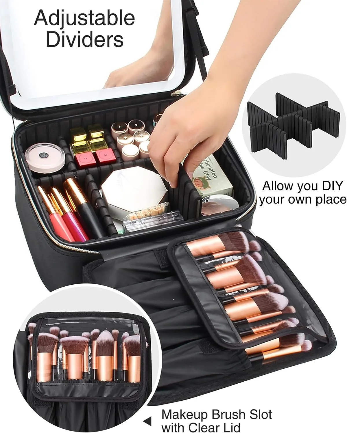 Relavel Black Small Makeup Case with Light Up Mirror