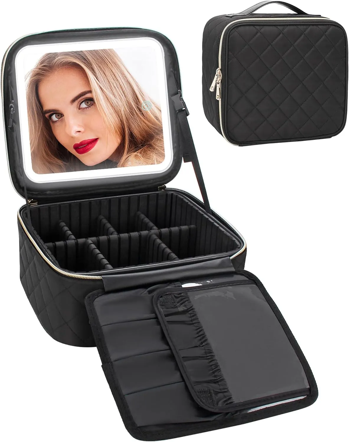 Relavel Black Small Makeup Case with Light Up Mirror