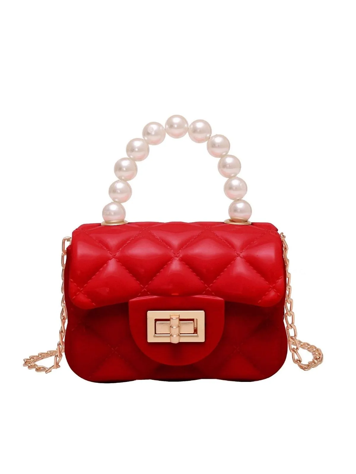 Retro Pearl Argyle Chain Strap Mini Handbag