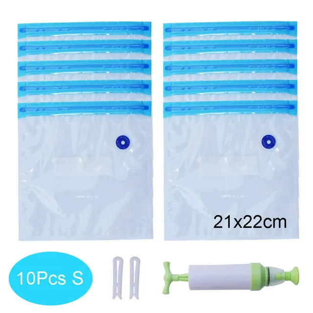 Reusable Vacuum Bags for Food Storage Seal Bags Set Ziplock Freezer Bag with Hand Pump Bag Sous Vide Bags Packages for Freezing