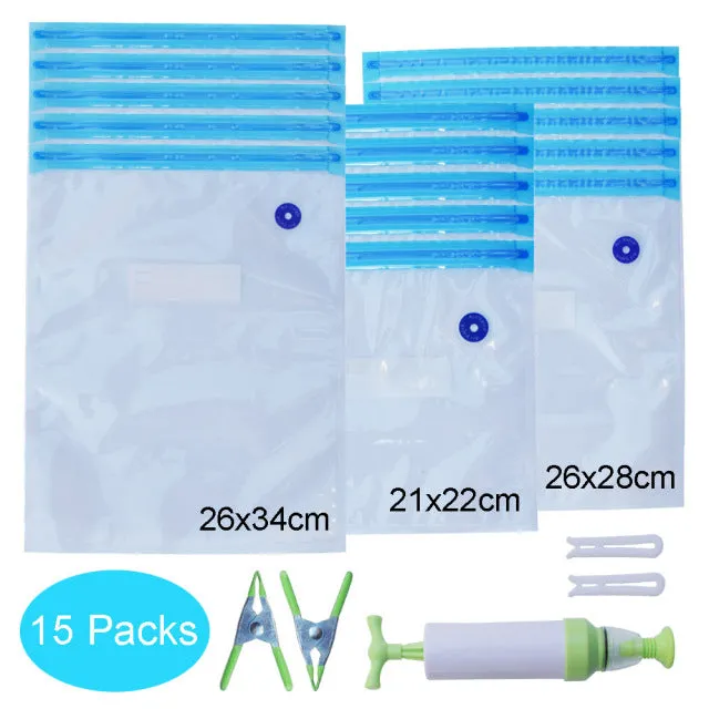 Reusable Vacuum Bags for Food Storage Seal Bags Set Ziplock Freezer Bag with Hand Pump Bag Sous Vide Bags Packages for Freezing