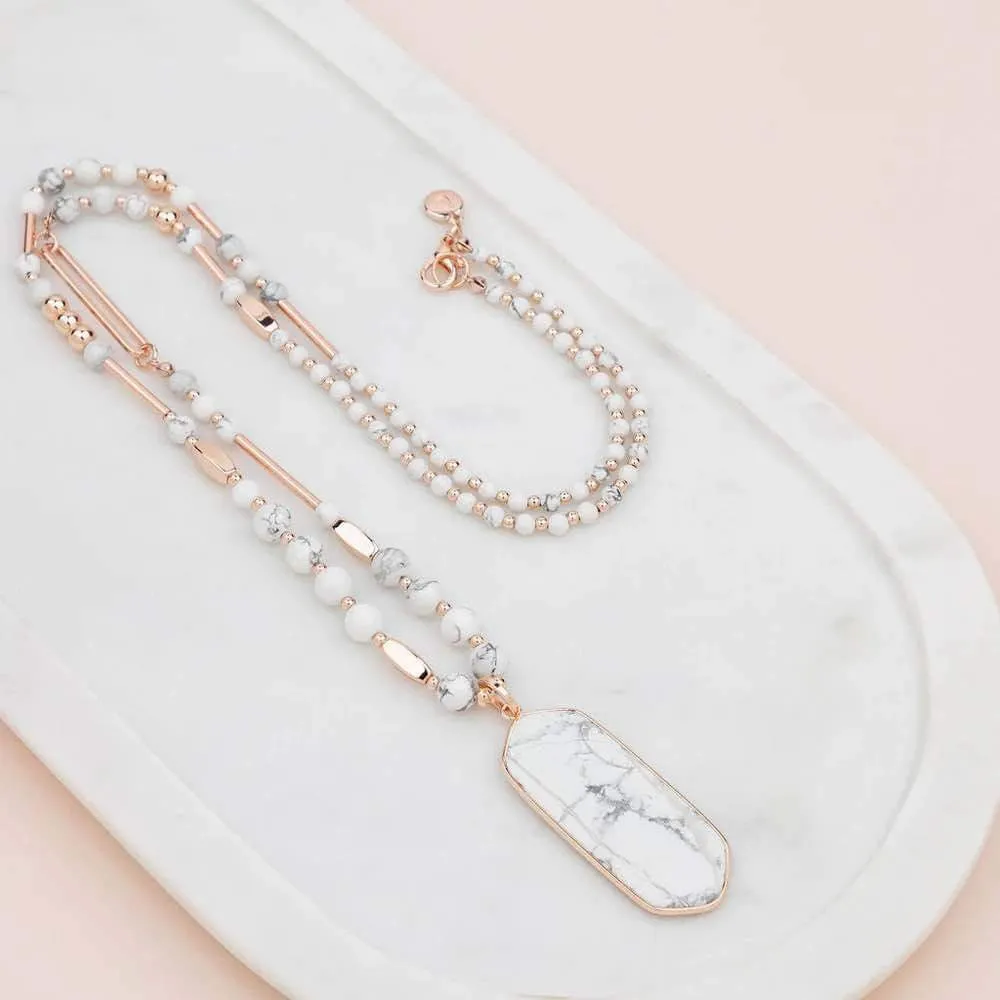 Rose Gold & Howlite Pendant Necklace