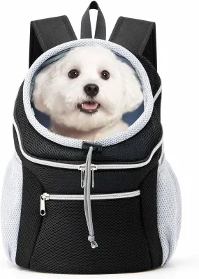 Small Dog Carrier Backpack Pet Dog Carrier Front Pack Breathable Head Out Reflective Safe Warm Doggie Carrier Backpack for Small Dogs Cats Rabbits(S (1-6Lbs), Black)