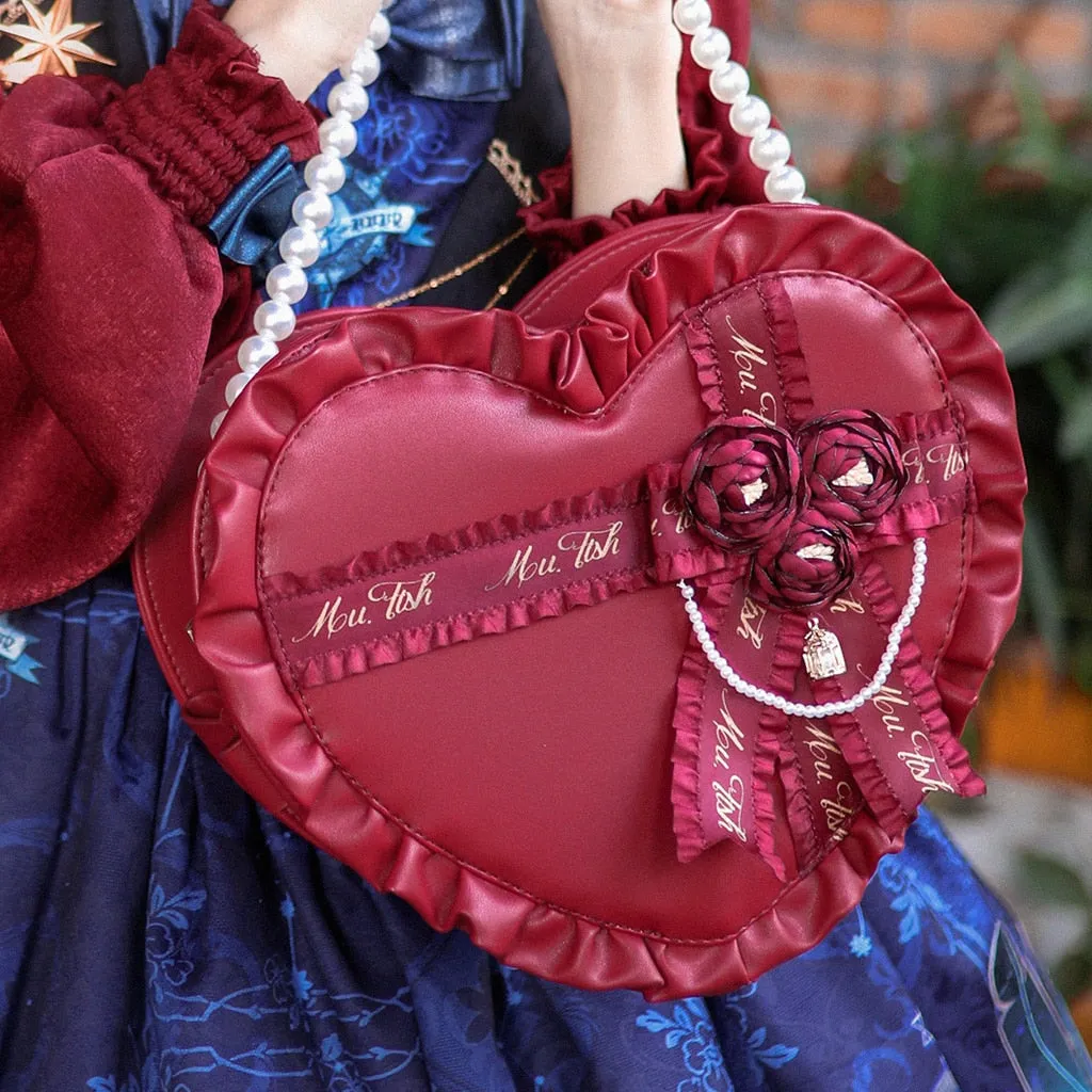 Sweet Heart Shaped Cross Body Bag Mori Girl Pearl Chain Lolita Bag by Lovely Lota