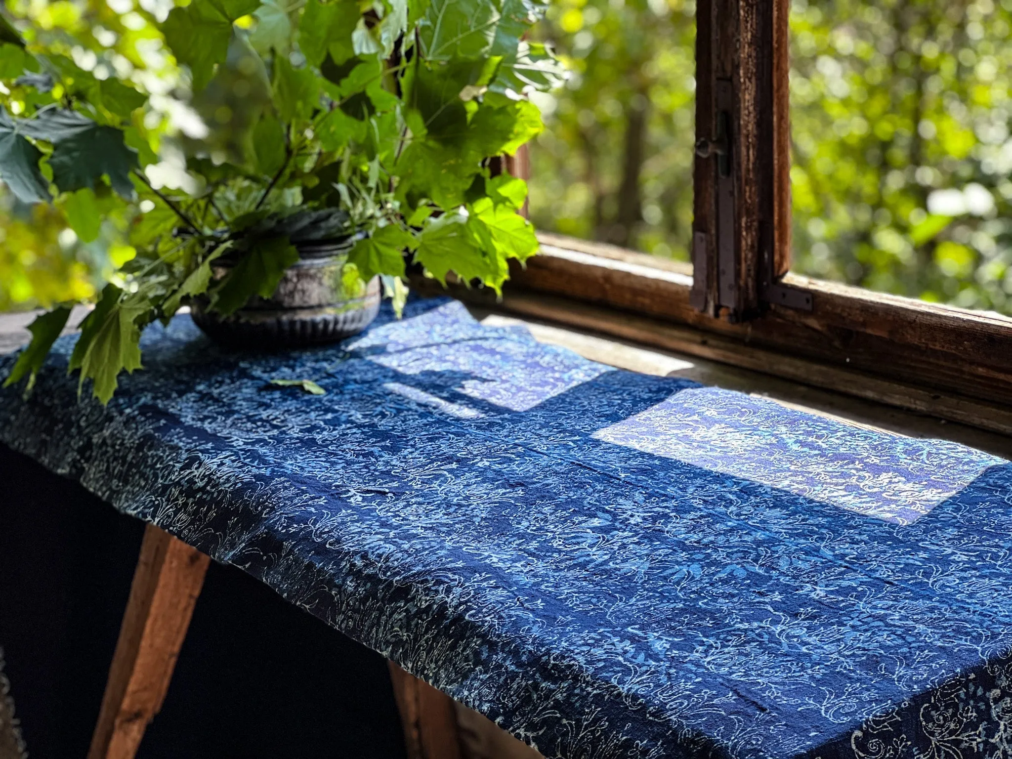 Table runner: Antique handwoven Hungarian hemp indigo over dye - TW89