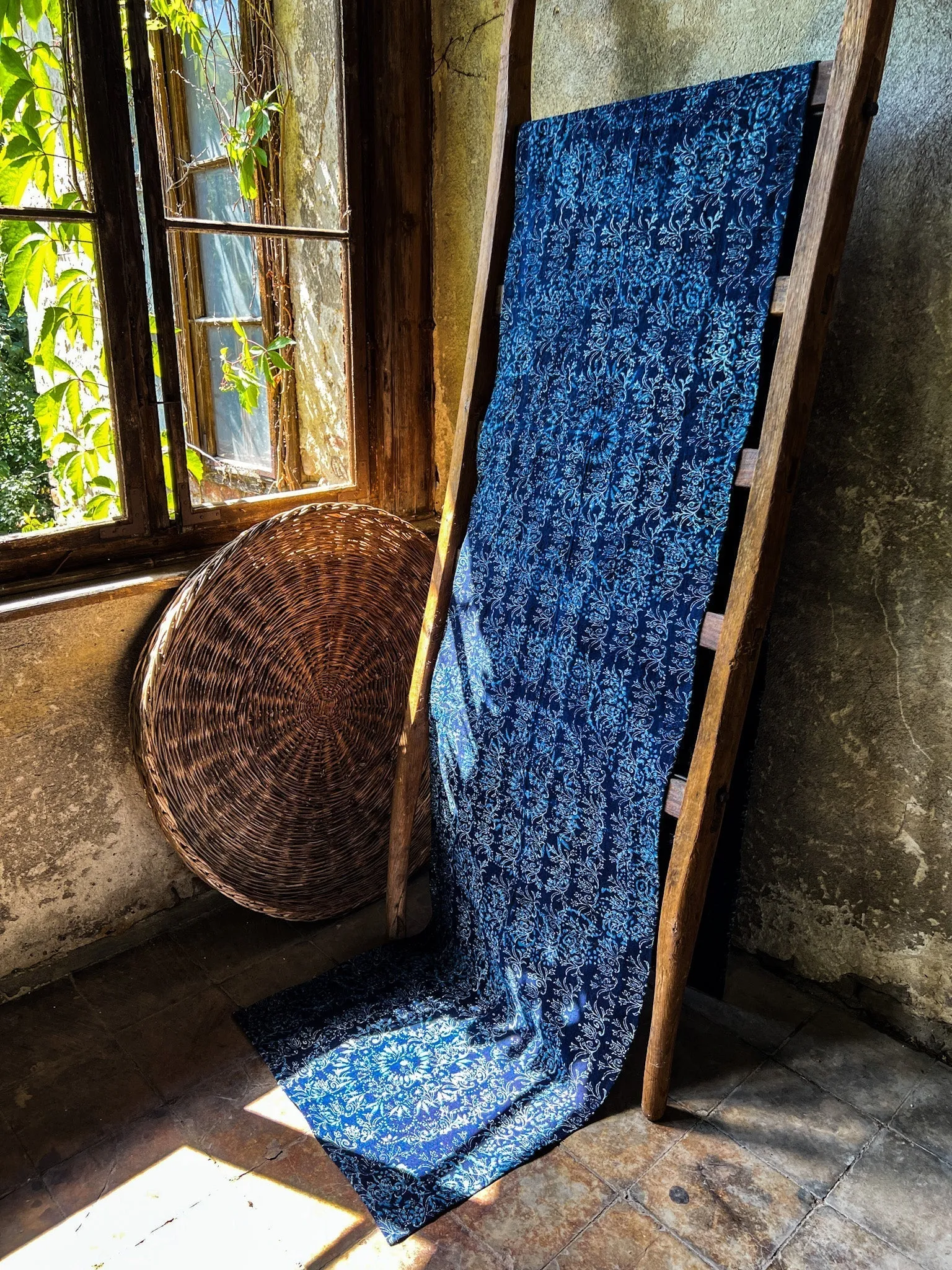 Table runner: Antique handwoven Hungarian hemp indigo over dye - TW89