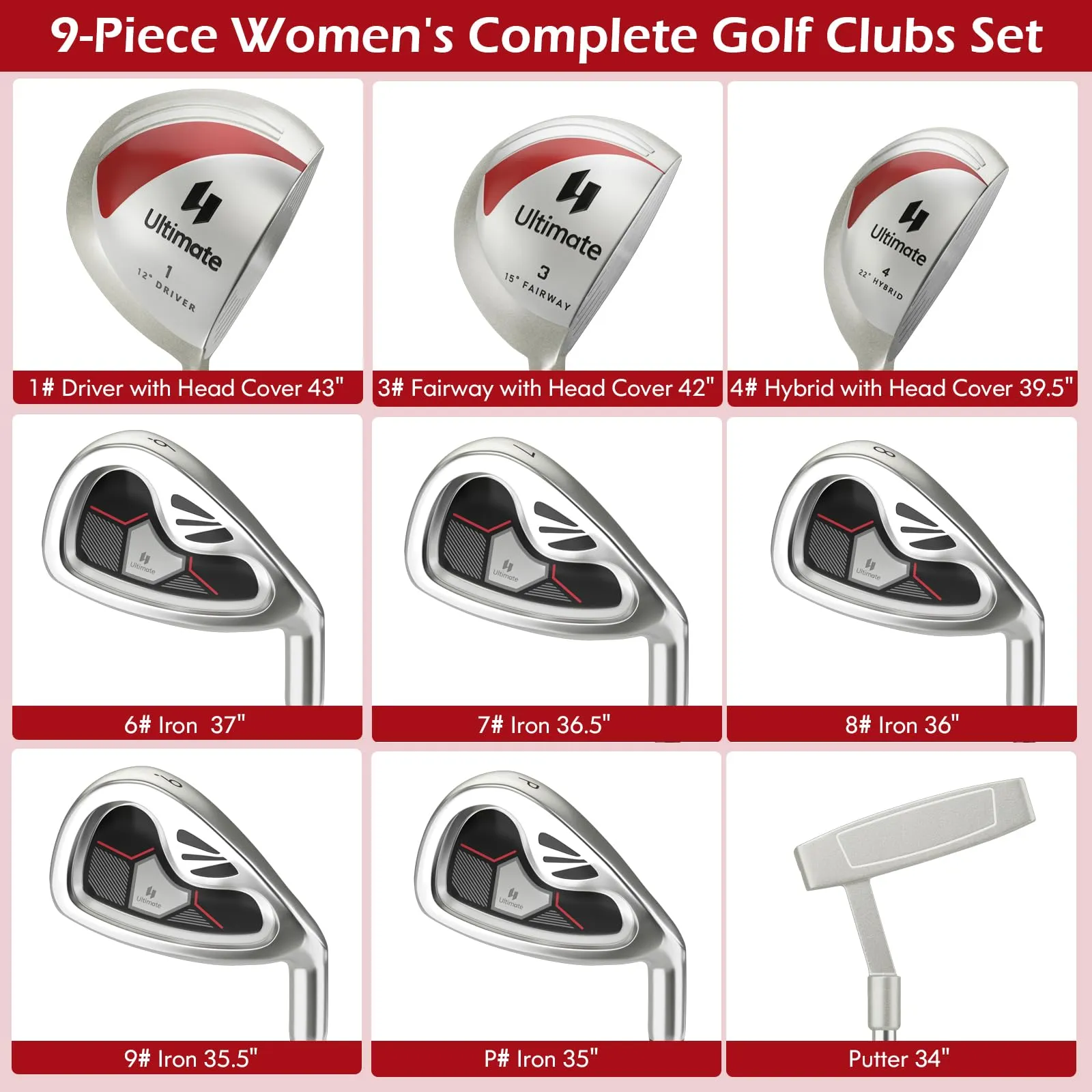 Tangkula 10 Pieces Women's Complete Golf Clubs Package Set Right Hand