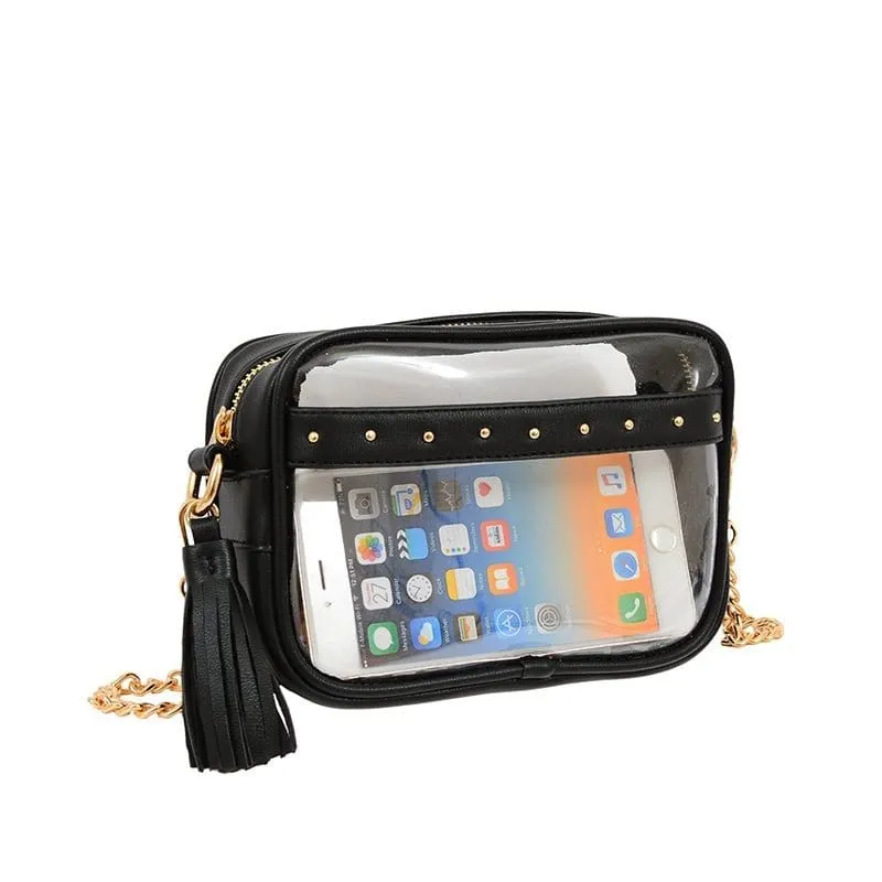 TB29208 Clear Crossbody With Tassel With Chain Strap