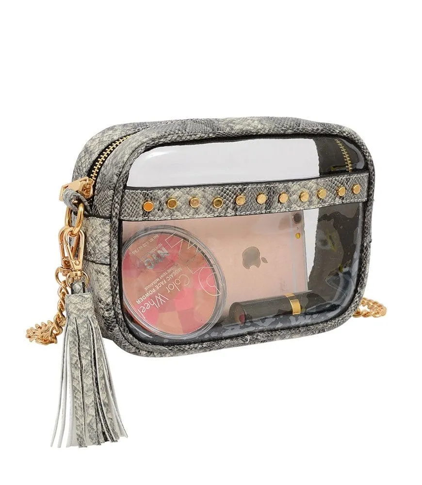 TB29208 Clear Crossbody With Tassel With Chain Strap