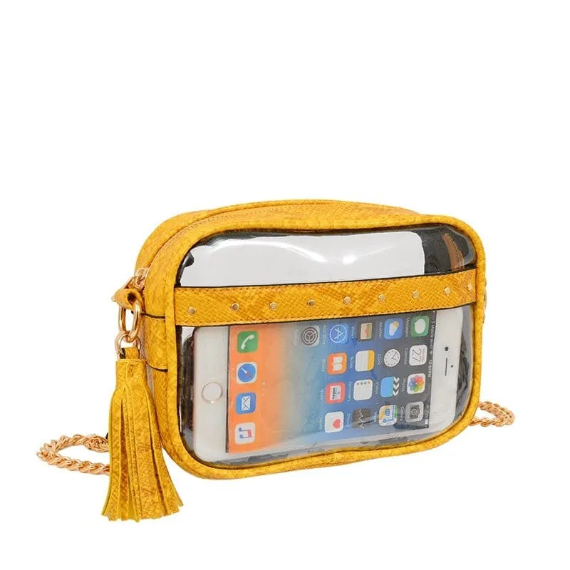 TB29208 Clear Crossbody With Tassel With Chain Strap