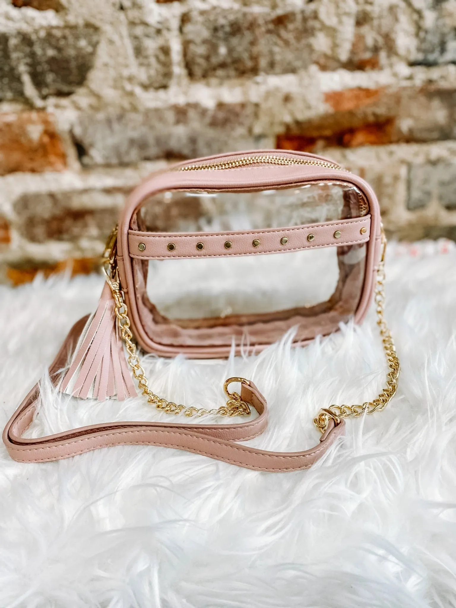 TB29208 Clear Crossbody With Tassel With Chain Strap