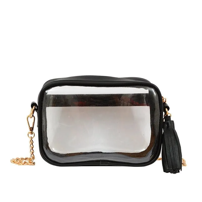 TB29208 Clear Crossbody With Tassel With Chain Strap