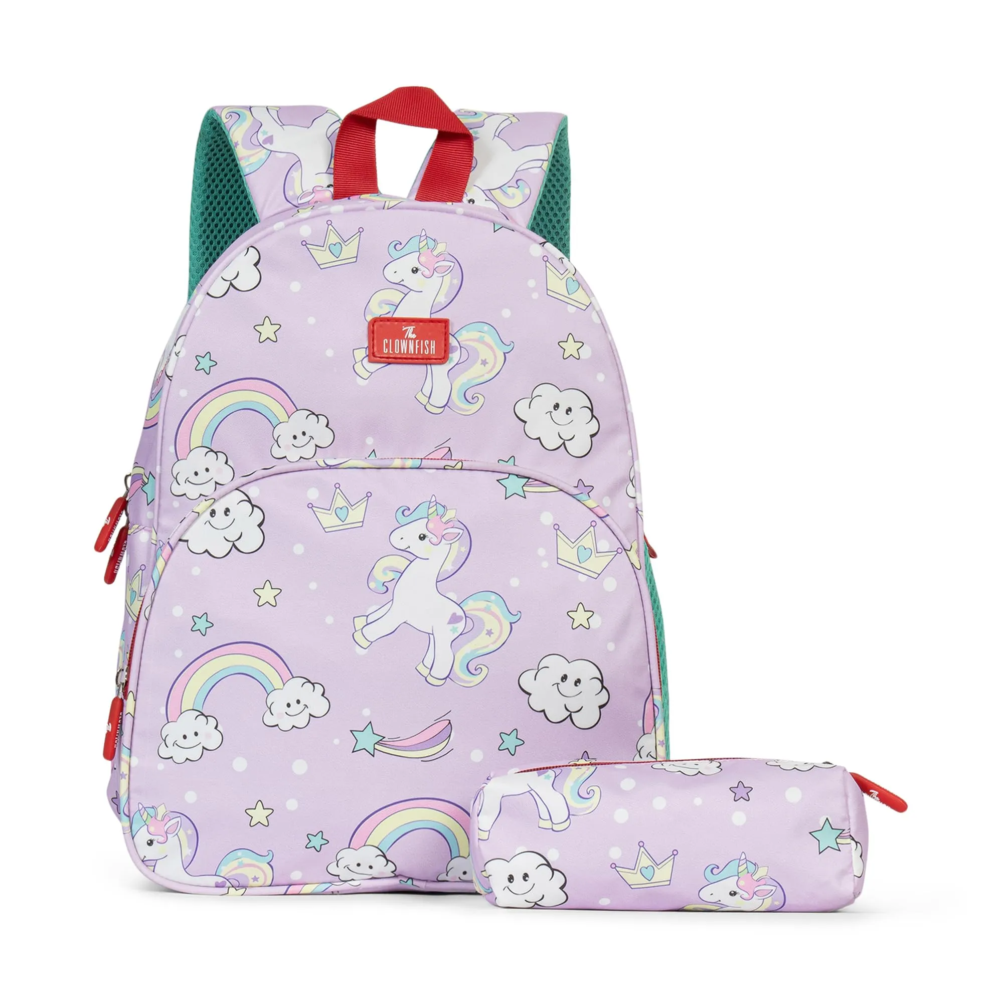 THE CLOWNFISH Cosmic Critters Series Printed Polyester 15 Litres Kids Backpack School Bag with Free Pencil Staionery Pouch Daypack Picnic Bag for Tiny Tots Of Age 5-7 Years (Lavender - Unicorn)