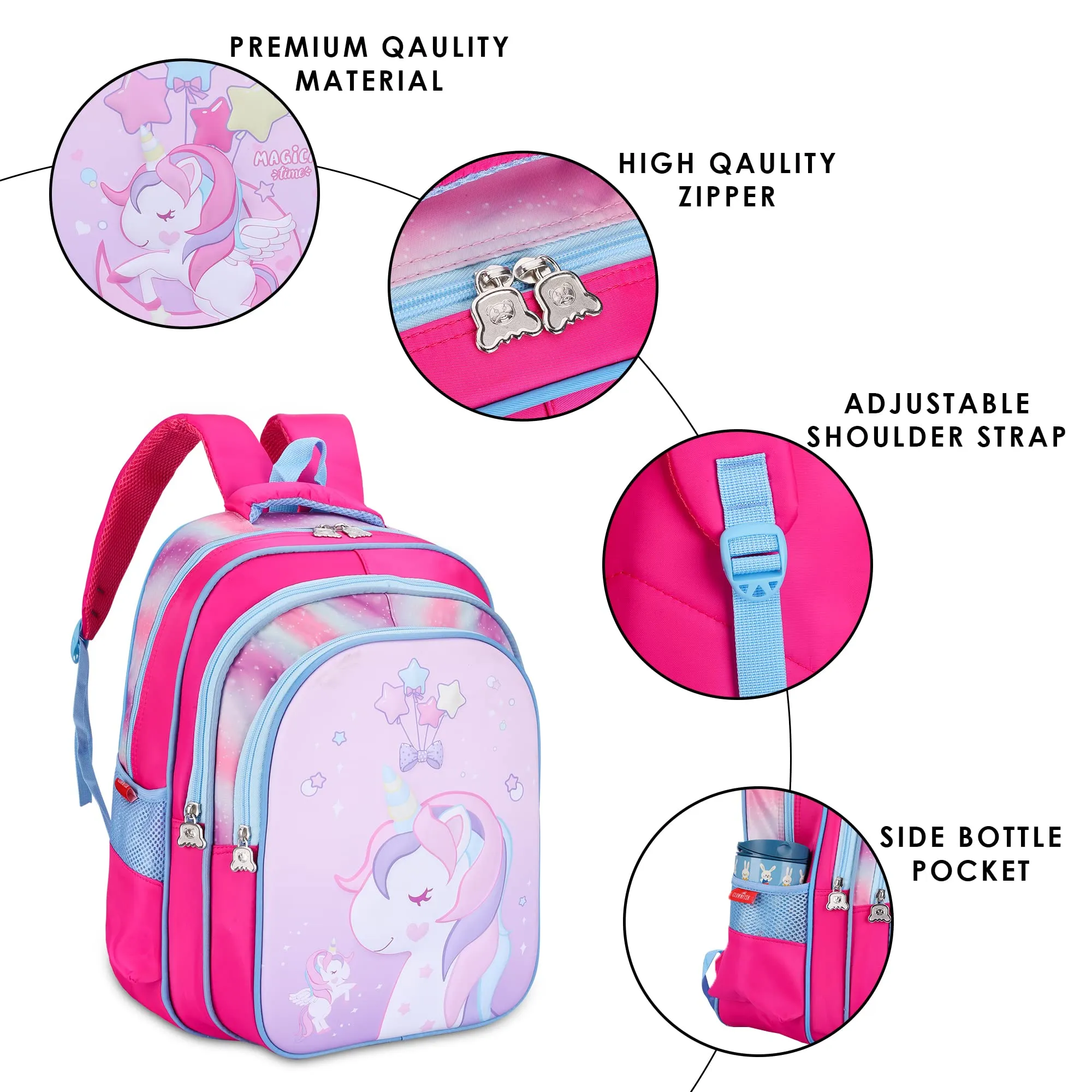 THE CLOWNFISH Kidventure Series Polyester 23 Litres Kids Standard Backpack School Bag Daypack Sack Picnic Bag For Tiny Tots Child Age 5-7 Years (Blush Pink), 23 Litre