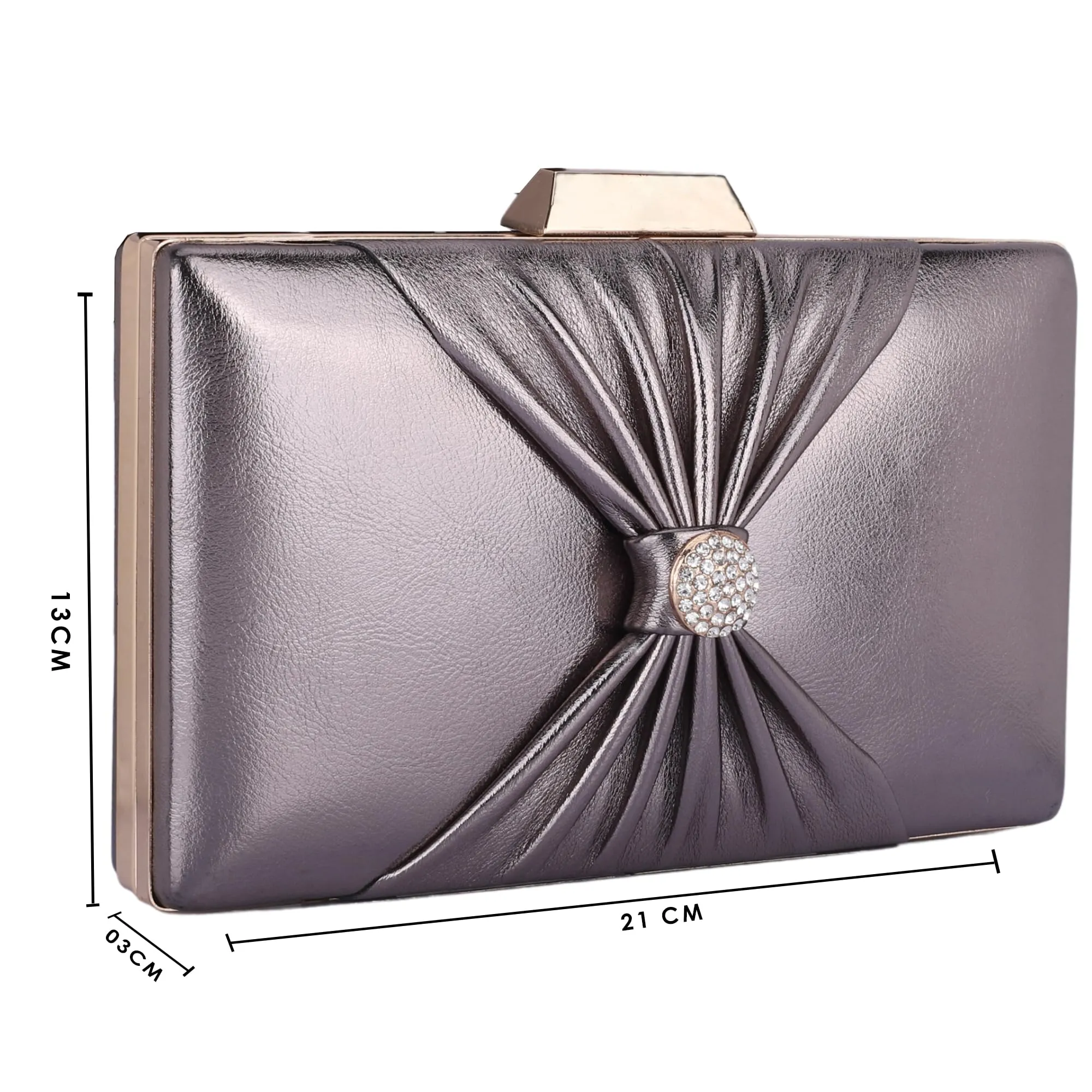 THE CLOWNFISH Ritzy Collection Faux Leather Womens Party Clutch Ladies Wallet with Chain Strap Evening Bag with Fashionable Button Closure (Dark Grey)