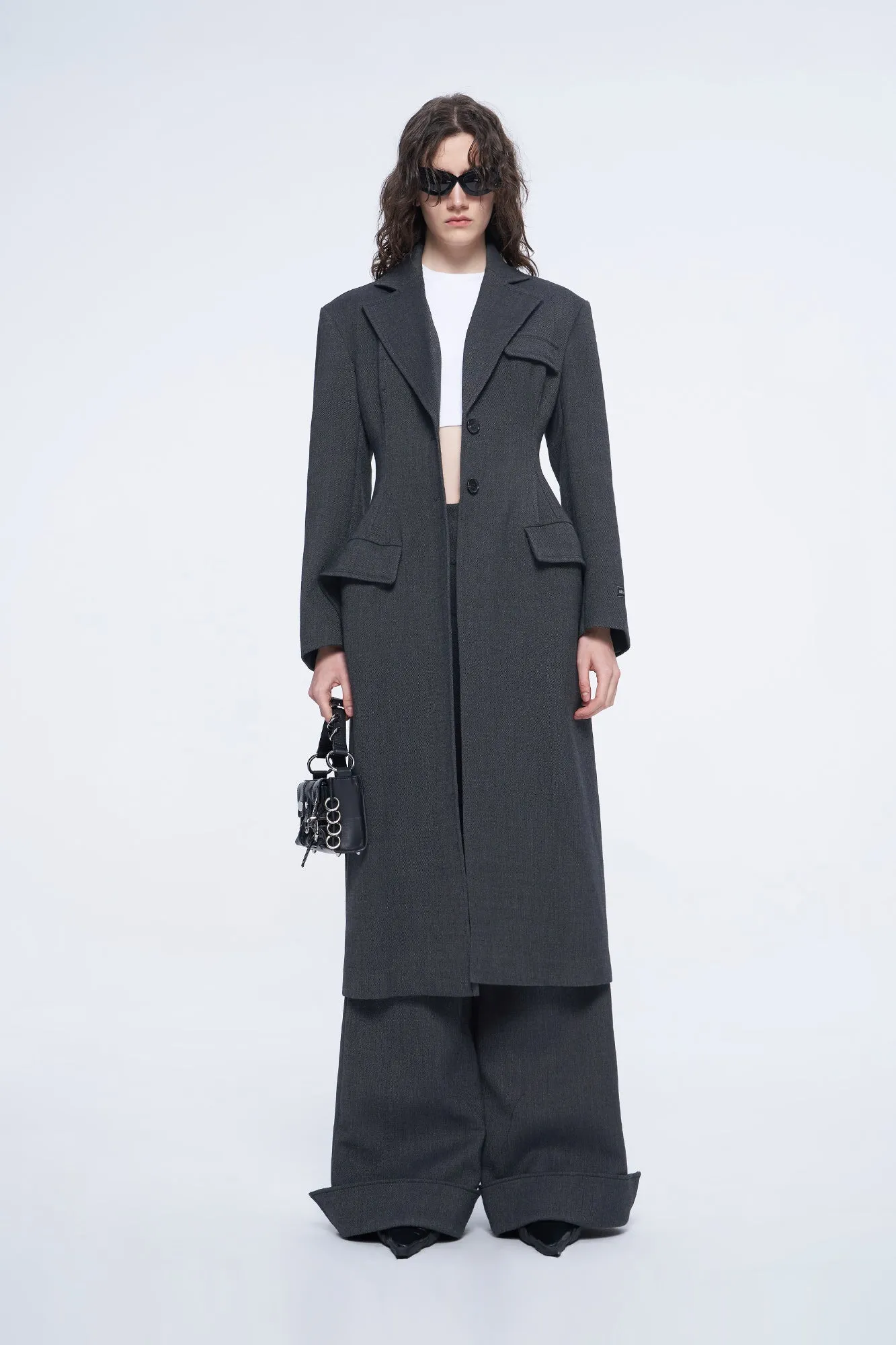 The waist Long suit collar coat