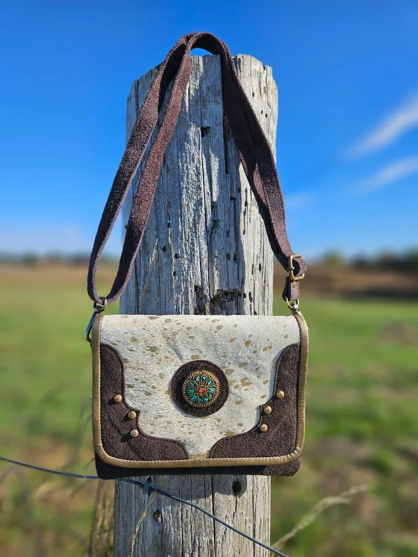 Turquoise Pendant Cowhide Purse