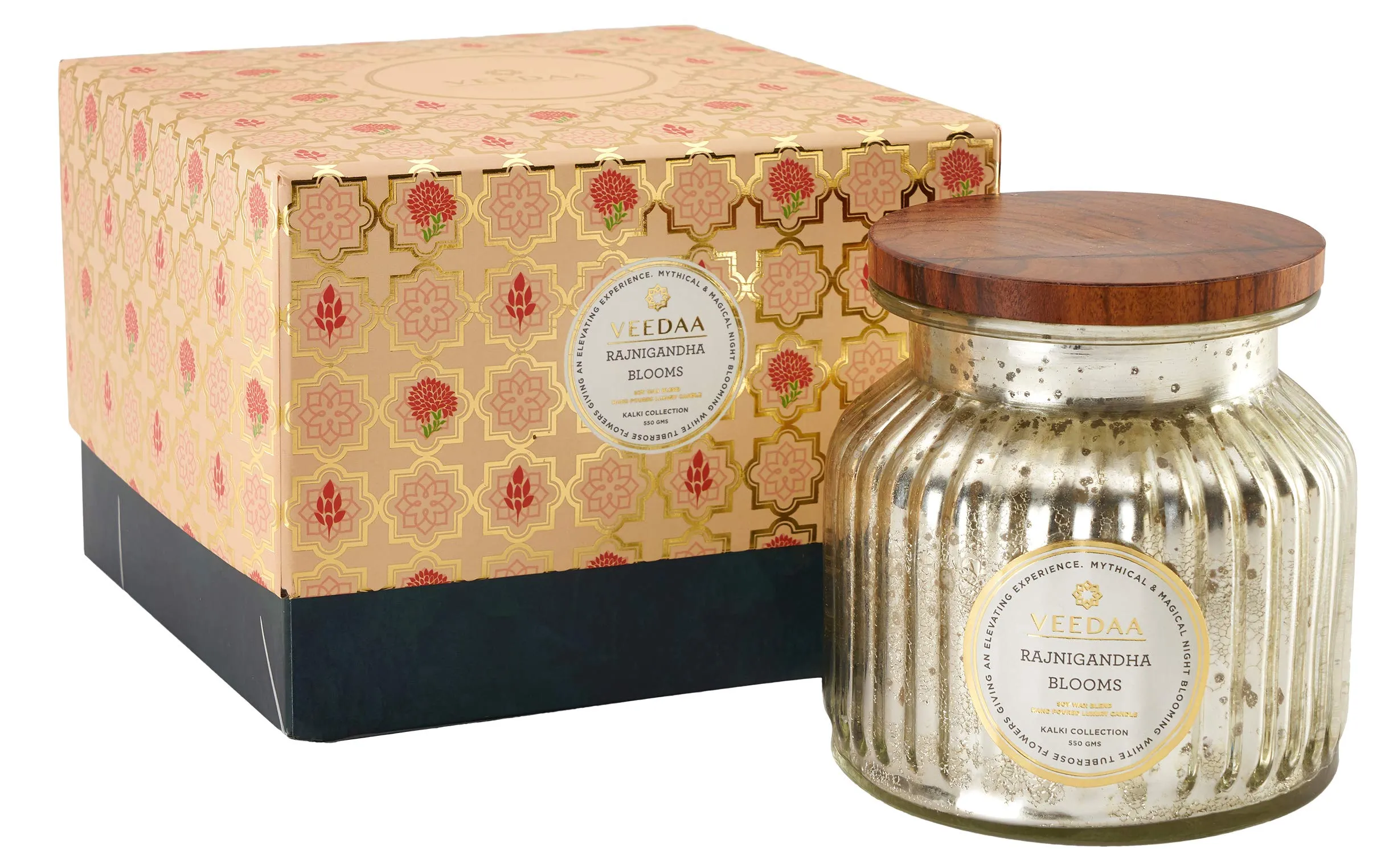 VEEDAA Rajnigandha Blooms Mercury Glass Soy Scented Candle (Burns 65 Hours)