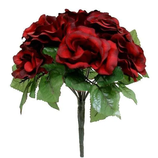 Velvet Rose Bouquet Artificial Flowers- Black / Red