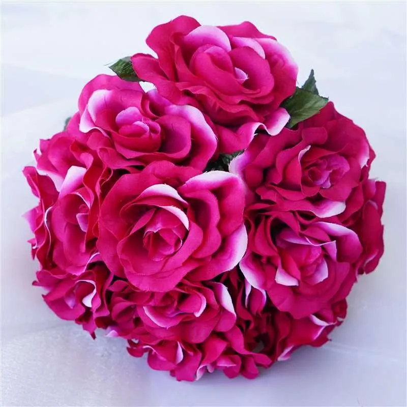 Velvet Rose Bouquet Artificial Flowers- Fuchsia