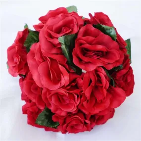 Velvet Rose Bouquet Artificial Flowers- Red