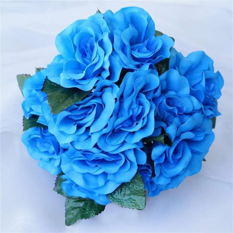 Velvet Rose Bouquet Artificial Flowers- Turquoise