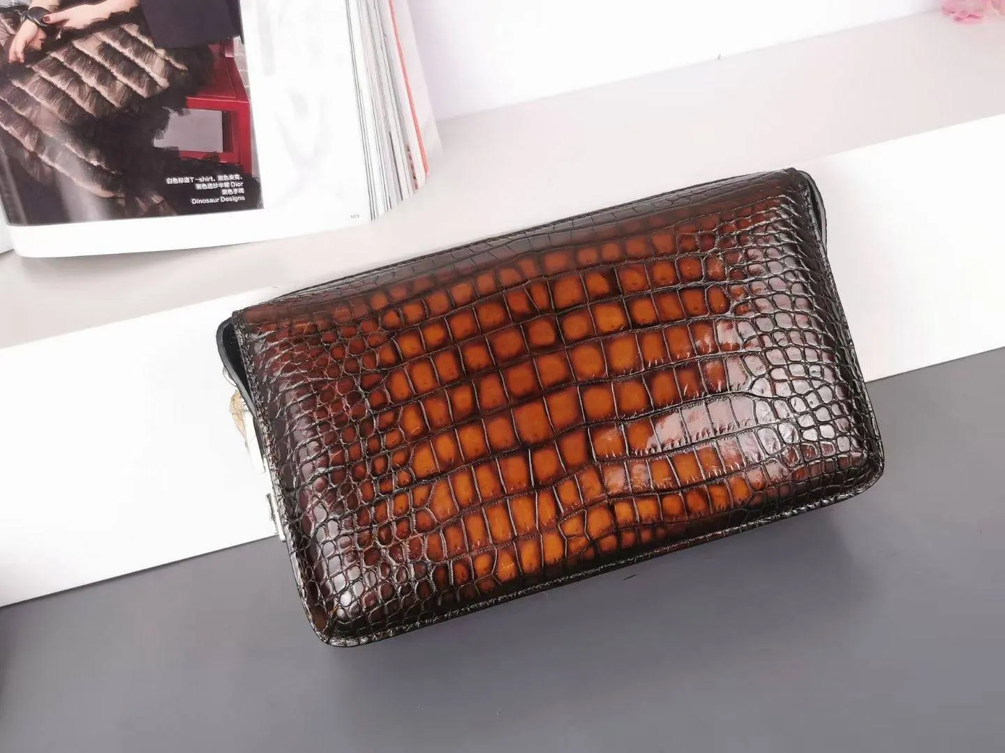 Vintage Crocodile Leather Clutch Bag With Password lock Bag, Anti theft Clutch Bag