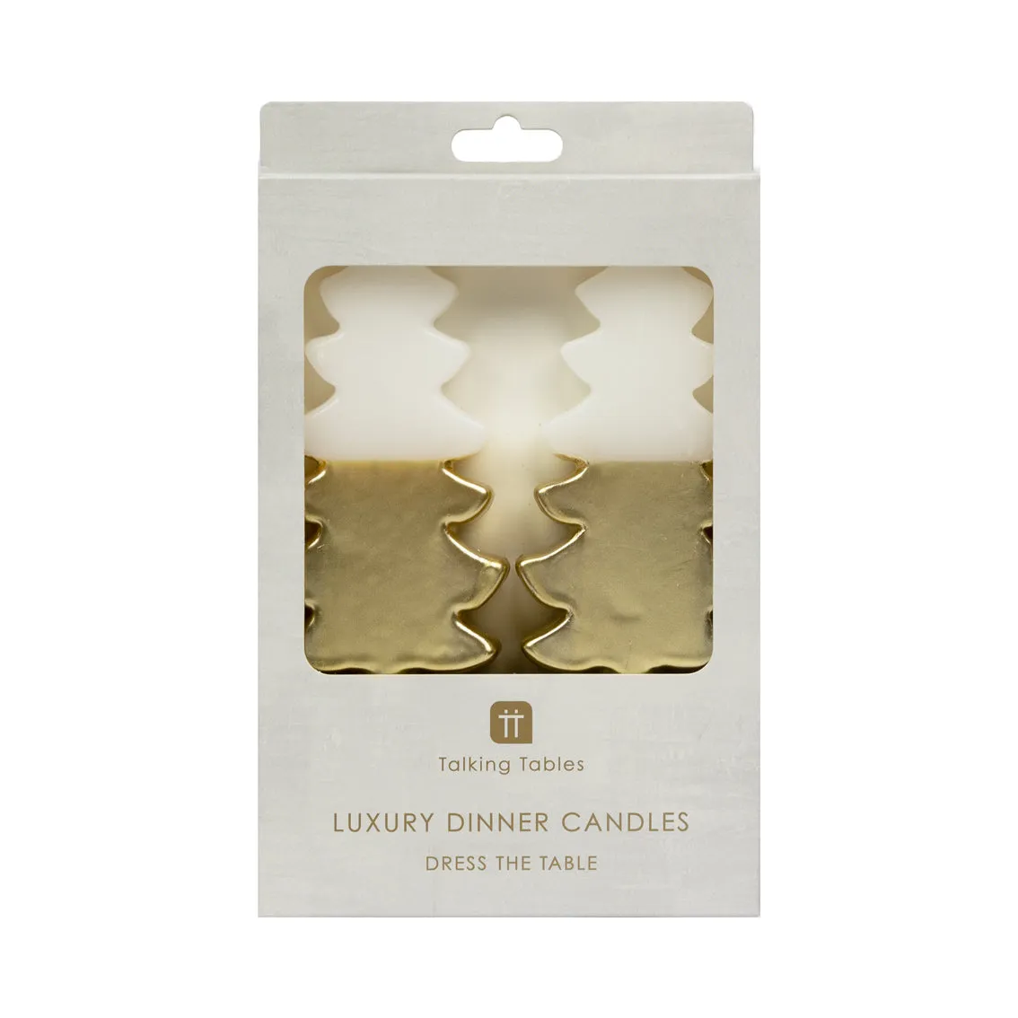 White & Gold Christmas Tree Shaped Candles - 2 Pack