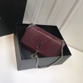 YSSL Kate Medium Chain Bag With Tassel In Embossed Crocodile Dark Violet For Women 9.4in/24cm YSL